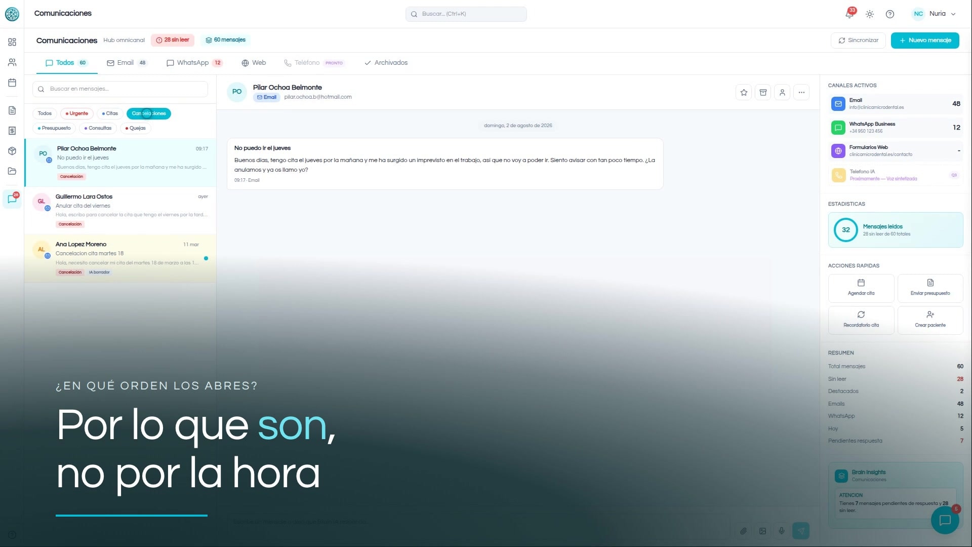 El recepcionista que nunca duerme: cómo Dental Brain ordena el email y el WhatsApp de la clínica